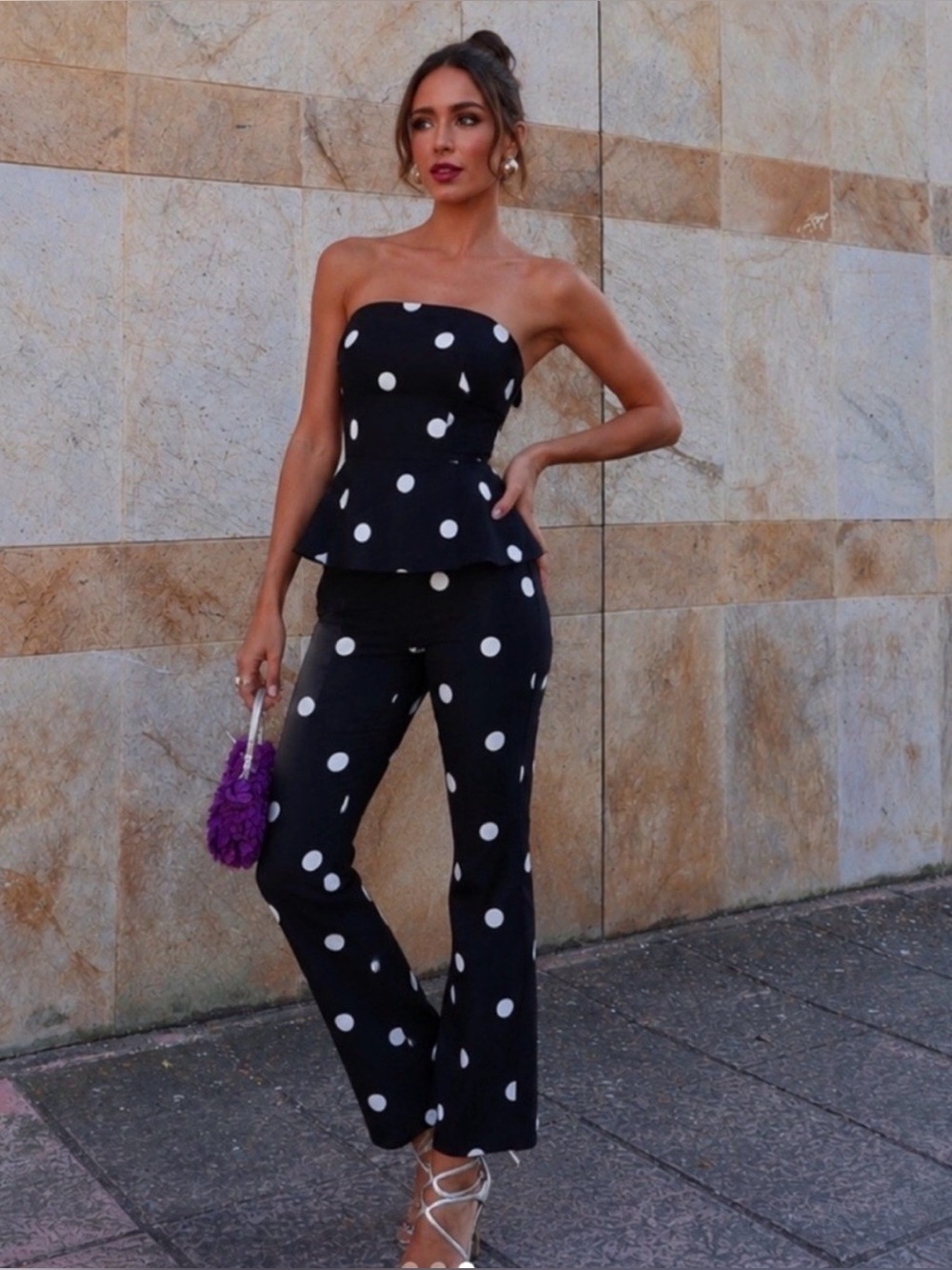 NWT Zara Women’s Collection Black Polka Dot Strapless Jumpsuit One Piece Large